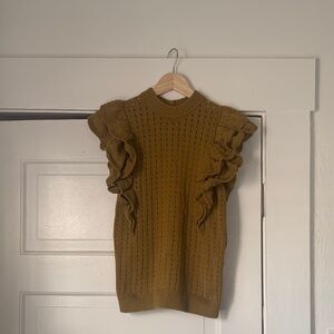 Who What Wear Olive Green Knit ruffle sleeve sweater